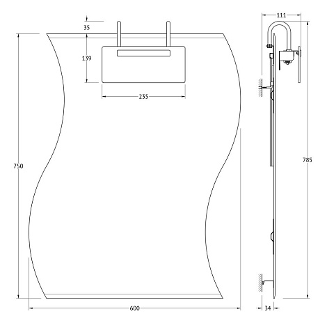 Зеркало со светильником 100 W 60х75 cm ELLUX Mode MOD-C1 0425