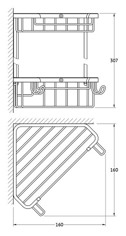 Полочка-решетка с крючками угловая 2-х ярусная 18/18 cm FBS Ryna RYN 003