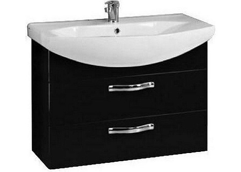 Комплект мебели Aquaton Ария 80 М (1A140801AA950) чёрный глянец (Тумба+раковина+зеркало)
