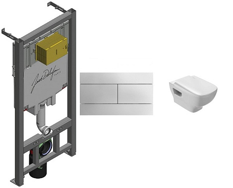 Комплект унитаз Jacob Delafon StrukturaE29025-NF+E4316-CP+EDF102-00+E20606-00 с инсталляцией, клавишей и сиденьем