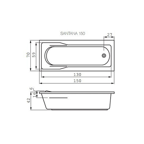 Акриловая ванна Cersanit SANTANA 150x70 WP-SANTANA*150-W