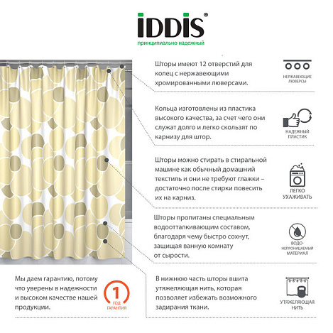 Штора для ванной комнаты IDDIS 230P24RI11