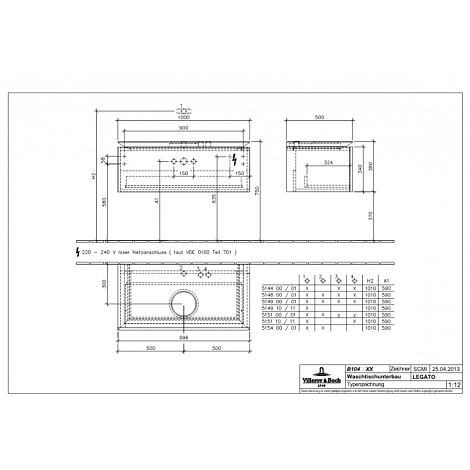 Тумба с раковиной Villeroy&Boch Legato B12400FQ+51510001, дуб-графит
