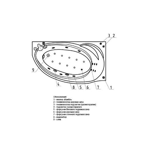 Гидромассаж Акватек Бетта 150 пневматическое управление, плоские бронзовые форсунки