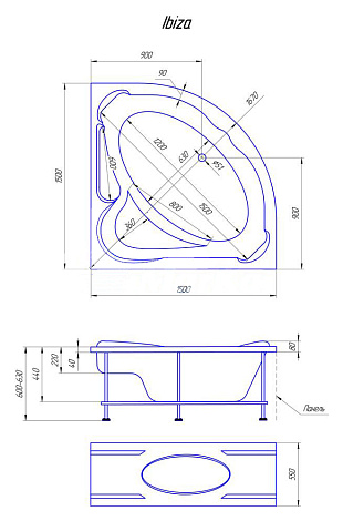 Акриловая ванна 1Marka Ibiza 150x150 01иб1515