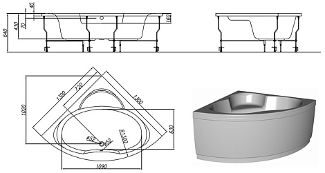Акриловая ванна Kolpa Royal 130 QUAT 130x130
