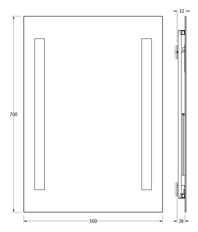 Зеркало с 2-мя встроенными LED-светильниками 12 W 50х70 cm ELLUX Stripe LED STR-A2 9112
