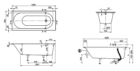 Квариловая ванна Villeroy&Boch Oberon 180x80 UBQ180OBE2V-96