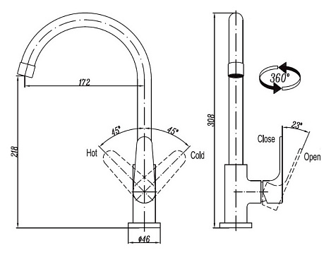 Смеситель для кухни Cezares Laconico LACONICO-LL25-BLC (LACONICO-C-LL25-BLC)