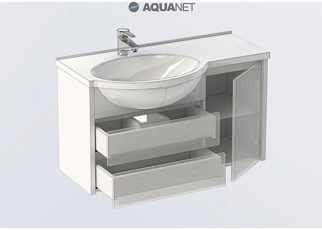 Тумба с раковиной Aquanet Лайн 90 (164936+165033) левосторонняя белая