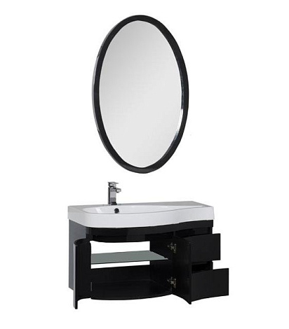 Комплект мебели Aquanet Сопрано 95 (169422) левосторонний черный (Тумба+раковина+зеркало)