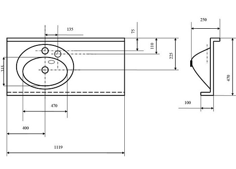 Комплект мебели Aquaton Отель 120 R (1A70103NOT01R) (Раковина+зеркало+полка)