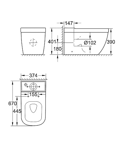 Чаша напольного унитаза Grohe Euro Ceramic 39338000