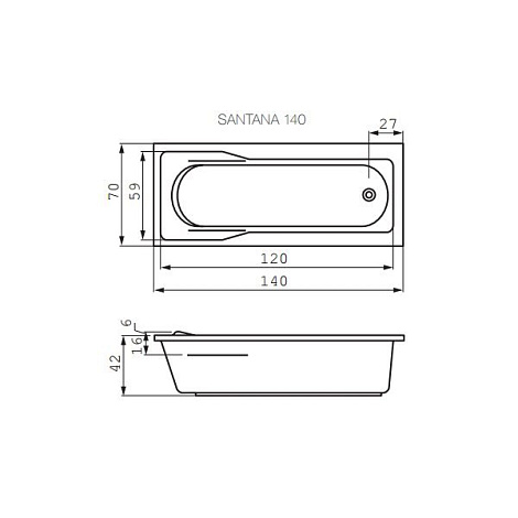 Акриловая ванна Cersanit SANTANA 140x70 WP-SANTANA*140-W