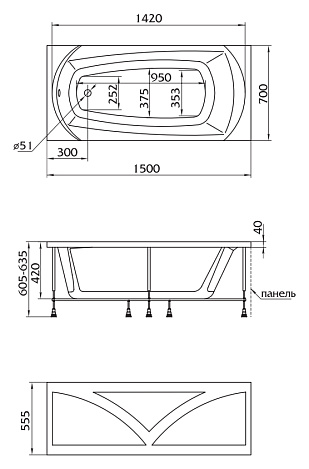 Акриловая ванна 1Marka Elegance 150x70 01эл1570