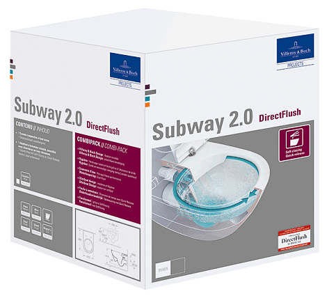 Подвесной унитаз Villeroy&Boch Subway 2.0 PLUS 5614R2R1 (5614R0R1+9M78S101) с сиденьем