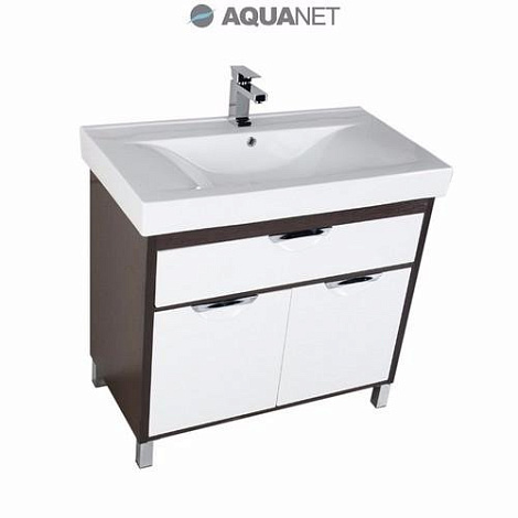 Тумба с раковиной Aquanet Гретта 90 (177068+177118) белый/венге