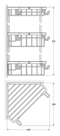 Полочка-решетка с крючками угловая 3-х ярусная 18/18/18 cm FBS Ryna RYN 004
