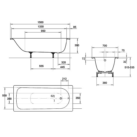 Ванна стальная Kaldewei Eurowa 150x70 (1196 1203 0001) без покрытия