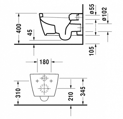 Унитаз подвесной Duravit ME by Starck Rimless 45290900A1 (2529090000+0020090000) с сиденьем микролифт