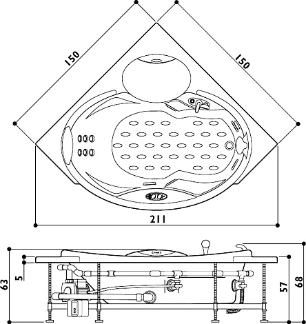 Акриловая ванна Jacuzzi Celtia 150x150 9443-136A