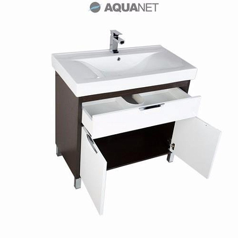 Тумба с раковиной Aquanet Гретта 90 (177068+177118) белый/венге