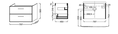 Тумба под раковину Jacob Delafon Ola 80 EB391-NR, темный дуб
