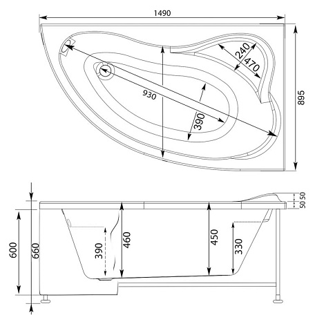 Акриловая ванна Aquanet Atlanta 150x90 203903 R