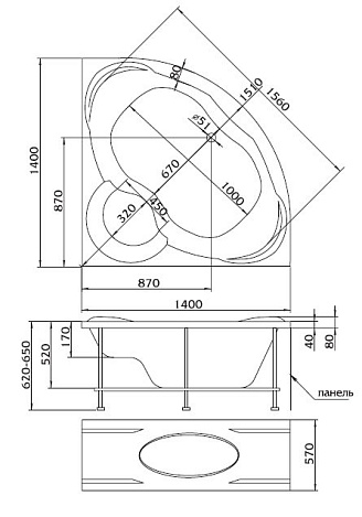 Акриловая ванна Marka One Trapani 140x140 01тр1414