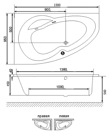 Акриловая ванна Excellent NEWA PLUS 150x95 WAEX.NEP15WH, правая