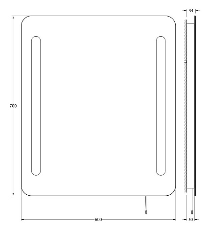 Зеркало с 2-мя встроенными LED-светильниками 12 W 60х70 cm ELLUX Linea LED LIN-B2 9302