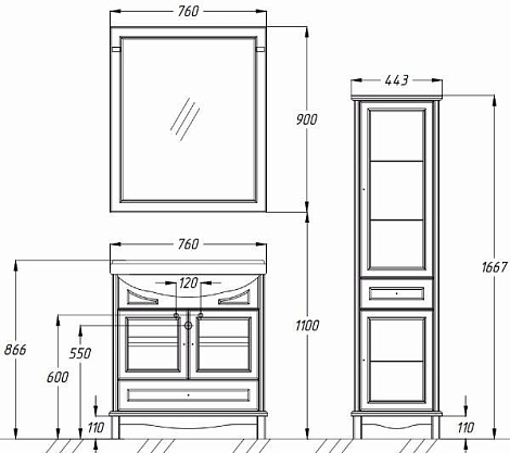 Зеркало Opadiris Омега 75 Z0000006993, слоновая кость