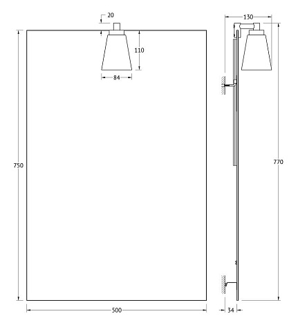 Зеркало со светильником 28 W 50х75 cm ELLUX Laguna LAG-A1 0205