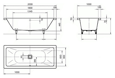 Ванна Kaldewei Conoduo 735 200x100 (2353 0001 3001) с покрытием EASY-CLEAN