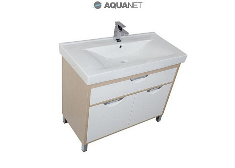 Тумба с раковиной Aquanet Гретта 100 (171575+169715) белый/светлый дуб
