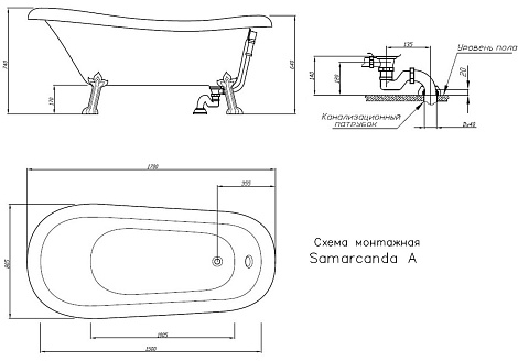 Акриловая ванна Doctor Jet Samarcanda 170x80 DJ-SC хром