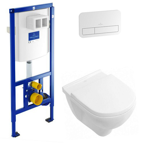 Унитаз Villeroy&Boch O.novo 5660H101+92246100+92249068 инсталляцией, клавишей и сиденьем