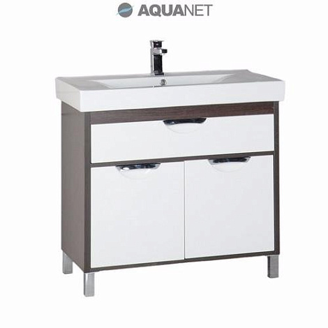 Тумба с раковиной Aquanet Гретта 90 (177068+177118) белый/венге