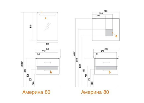 Комплект мебели Aquaton Америна 80 (1A137701AM9500 черный глянец (Тумба+раковина+зеркало)