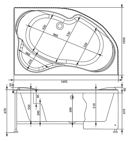 Акриловая ванна Aquanet Allento 170x105 203900, правая