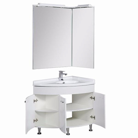 Комплект мебели Aquanet Корнер 89 (161298) правосторонняя белая (Тумба+раковина+зеркало)