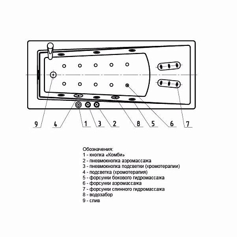 Гидромассаж Акватек Либра 170 пневматическое управление, плоские форсунки
