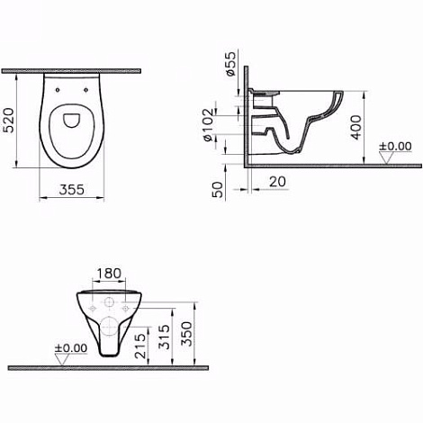 Подвесной унитаз Vitra S20 7741B003-0075 безободковый