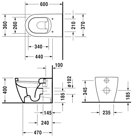 Приставной унитаз Duravit Starck 1 2169090000