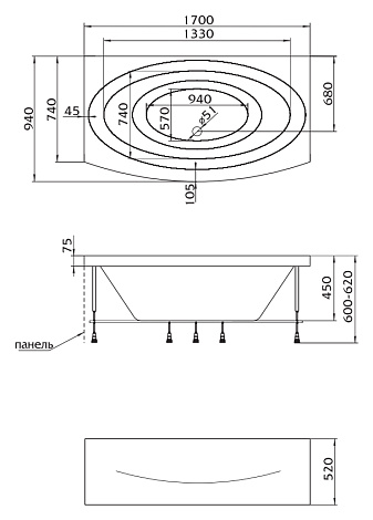 Акриловая ванна Marka One Nega 170x95 01нег1795