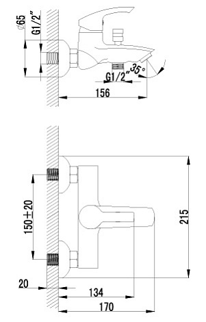 Смеситель для ванны Lemark plus Strike LM1102C