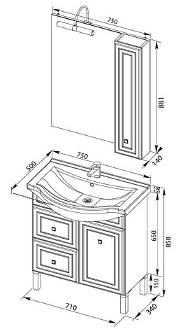 Комплект мебели Aquanet Стайл 75 (181583) белый (Тумба+раковина+зеркало)