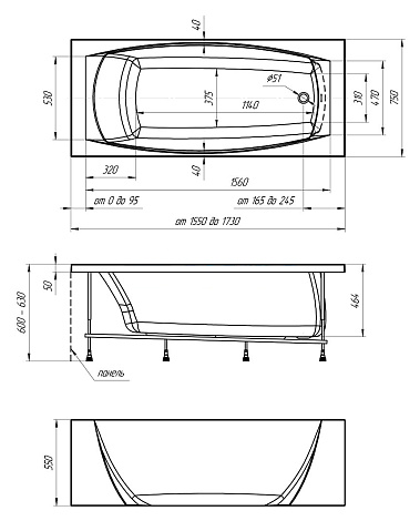 Акриловая ванна Marka One Pragmatika 173-155x75 01пр17375