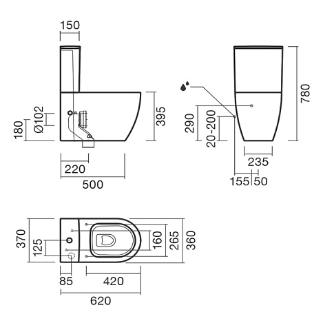 Унитаз компакт Sanitana CORAL S10096823300000+S10096823300000+S80006562600000 + бачок + сиденье