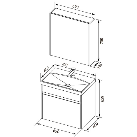Комплект мебели для ванной Aquanet Палермо 70 209025, белый (Тумба+раковина+зеркало)